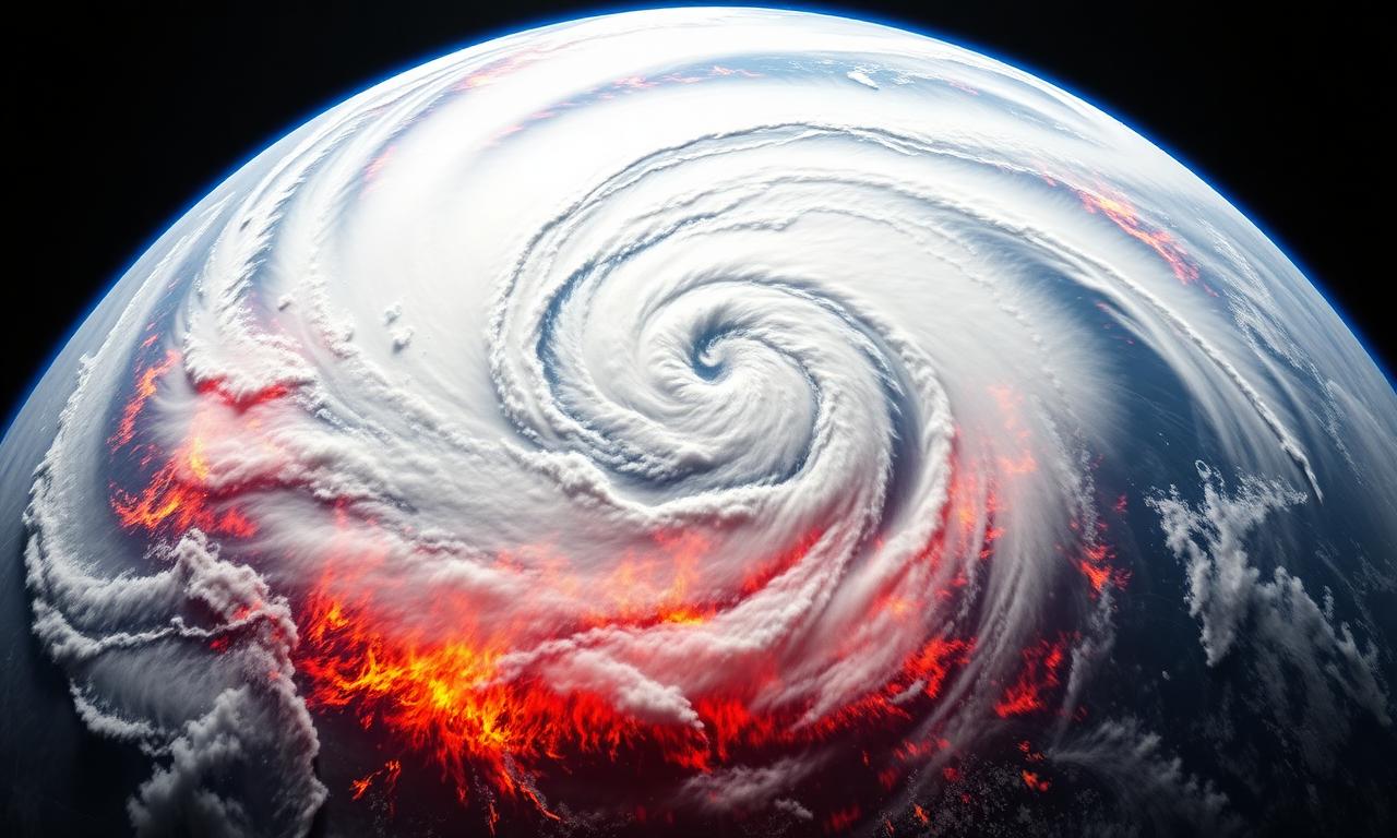 Hurricane and wildfire seen from satellite